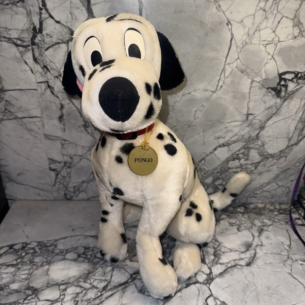 Vintage Disney Pongo 101 Dalmations 15" Plush Sitting Up Collar Medallion